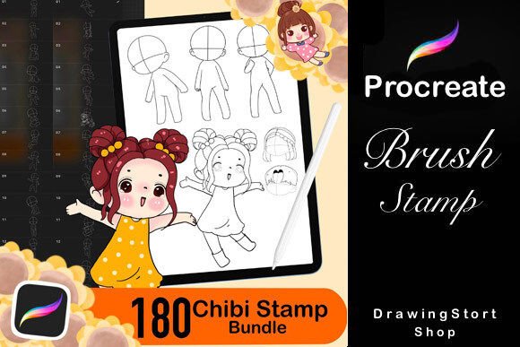 Download 180 Procreate Chibi Stamp Brushes - Premium Bundle
